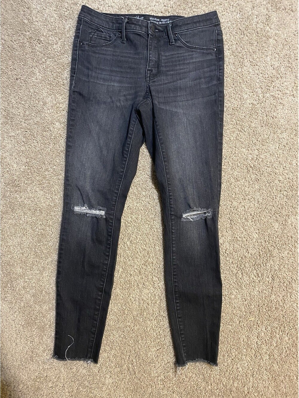 Mossimo Women's Size 4 27R Black Distressed Denim Mid-Rise Jegging Jeans